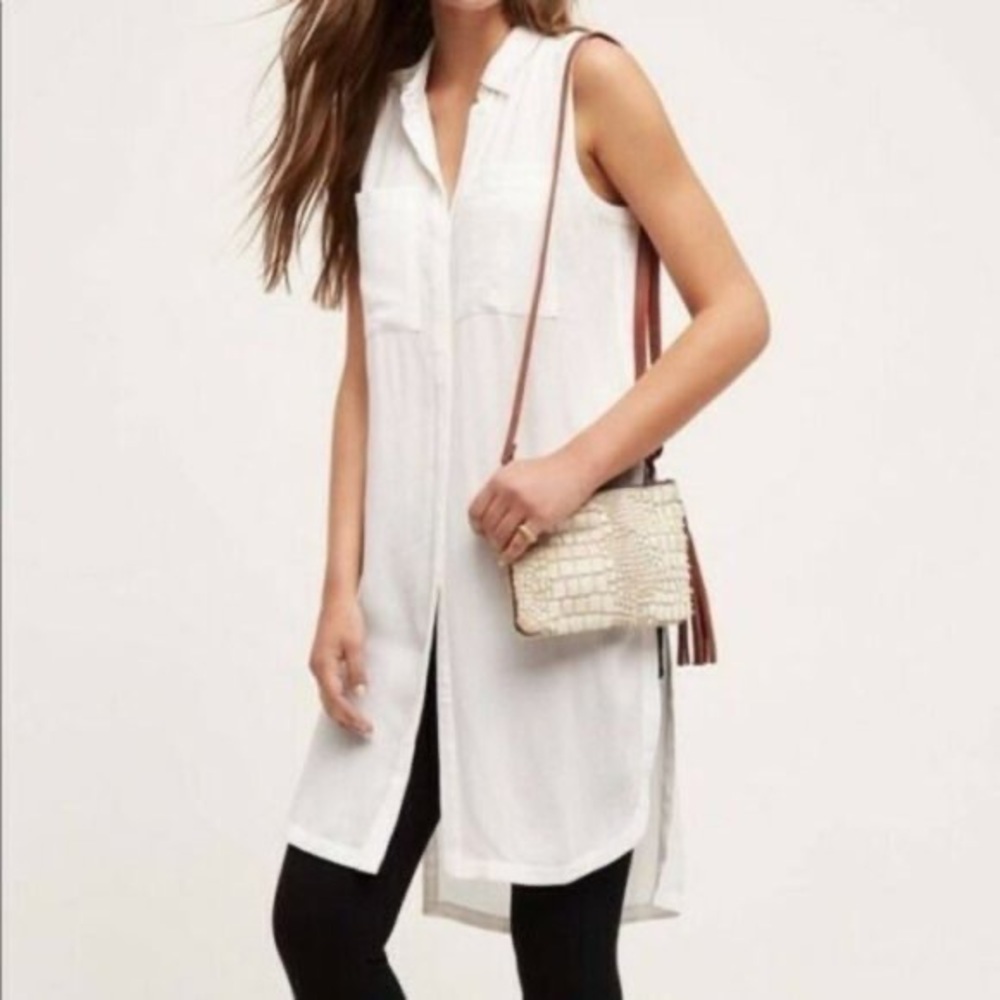 Women's Sleeveless Long White Shirt Tunic